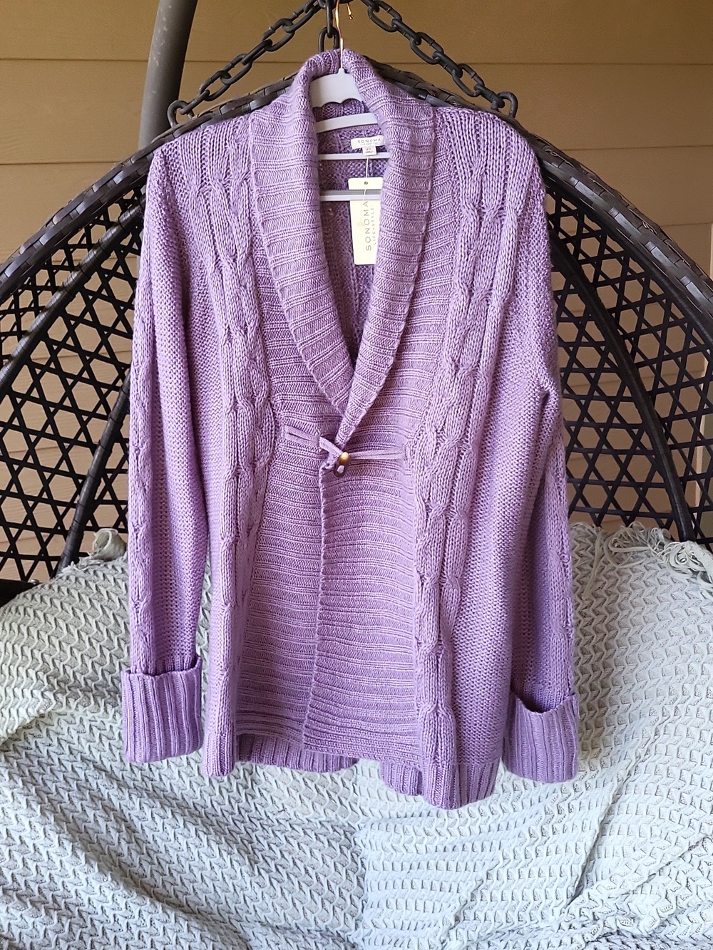 NWT Purple Cable Knit Toggle Cardigan